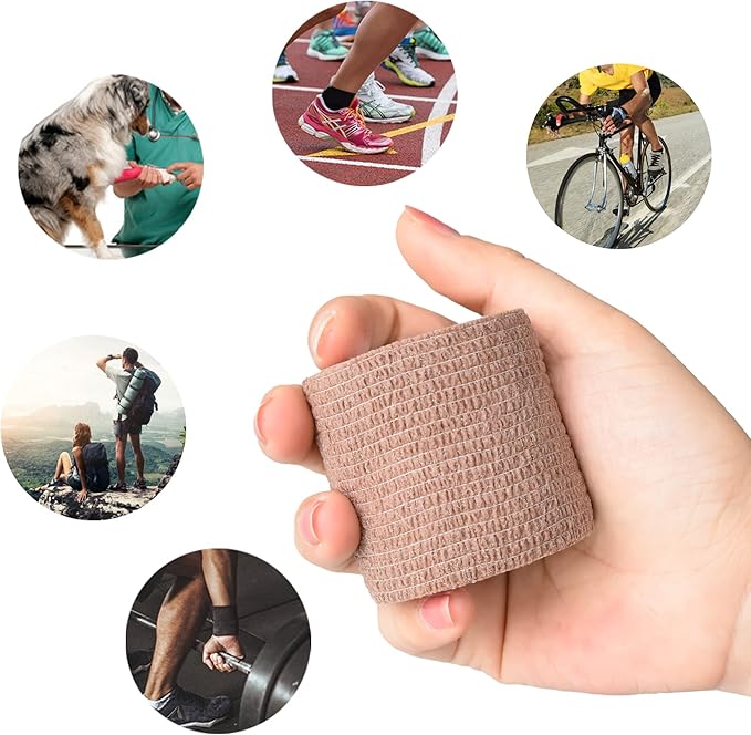 9 Pack 2" x 5 Yards Self Adhesive Bandage Wrap Self Stick Wrap for Ankle, Wrist, Finger, Sports, Breathable Cohesive Vet Tape for Pets (Brown)-PawvioPets