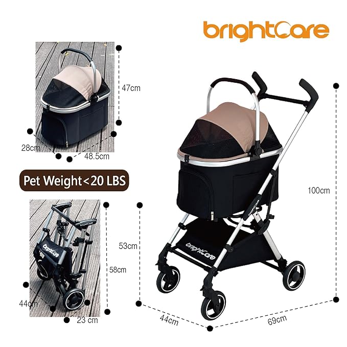 3-in-1 Small Pet Carrier with Stroller for Small Dogs & Cats Under 20 lb – Removable Carrier Converts to Car Seat – Lightweight, One-Hand Fold, No-Zipper Entry-PawvioPets