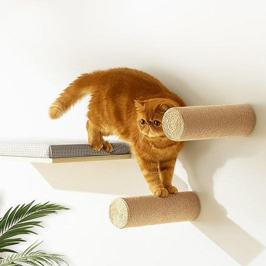 2-Pack Sisal Wall-Mounted Cat Climbing Wall Steps, Cat Wall Steps/Stairs with Sisal Scratching Surface, Wall Shelf Furniture for Climbing & Play for Kittens & Cats, Hidden Mounts-PawvioPets