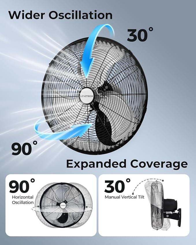 20 inch Wall Mount Fan Oscillating, 3-Speed 5500 CFM High Velocity Industrial Wall Mounted Fan, Heavy Duty Air Circulator for Garage, Shop, Gym, Workshop, Covered Patio - UL Listed-PawvioPets