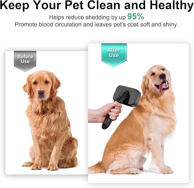 Dog Brush for Shedding & Grooming Small Medium Large Dogs & Cats - Remove Loose Fur, Knot, Undercoat. Suitable for Long Short Hair Lengths sensitive Animals, Black-PawvioPets