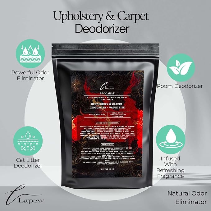 Baccarat Carpet Freshener Powder Refill 36 oz | Powerful Odor Eliminator for Home | Upholstery Deodorizer | Carpet Deodorizer | Pet Urine | Cat Litter Box | Enchanted Rouge Fragrance-PawvioPets