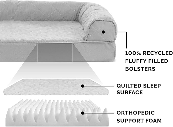 Furhaven Orthopedic Dog Bed for Large Dogs w/ Removable Bolsters & Washable Cover, For Dogs Up to 95 lbs - Quilted Sofa - Silver Gray, Jumbo/XL-PawvioPets