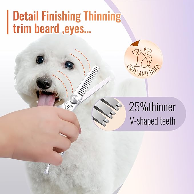 Dog Grooming Scissors: 4.75" Pet Thinning Shears Made Of Advanced Stainless Steel Alloy for Trimming Dogs Cats and Other Pets Face and Paws-PawvioPets