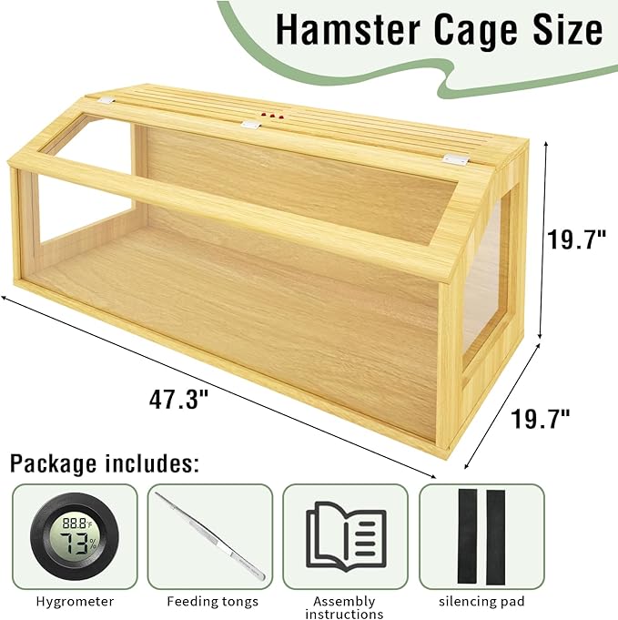 48" Large Hamster Cage, Chewproof Gerbil Cages and Habitats, Openable Top Roof Window with Silencing Pad, Wooden Guinea Pig Cage for Small Animals, Dwarf and Syrian Hamster, 40 x 20 x 20 Inches-PawvioPets