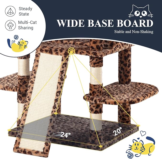 Allewie 68 Inches Cat Tree/House and Towers for Big Feline/Scratching Post/Multi-Level Large Kitty Climbing Tree with Condo/Leopard Print-PawvioPets