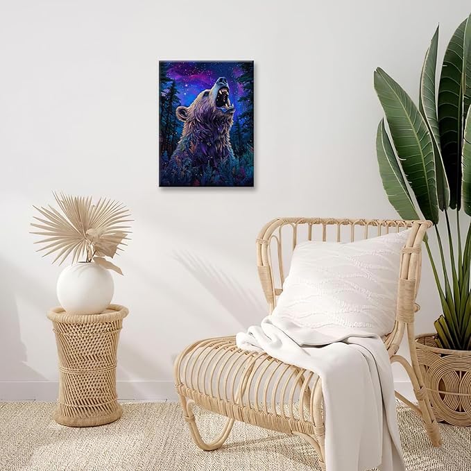 Bear Forest Wall Art Canvas Fantastic Animal Wall Decor Prints Framed Painting Pictures Gifts Artwork for Bathroom Kitchen 16"x20"-PawvioPets