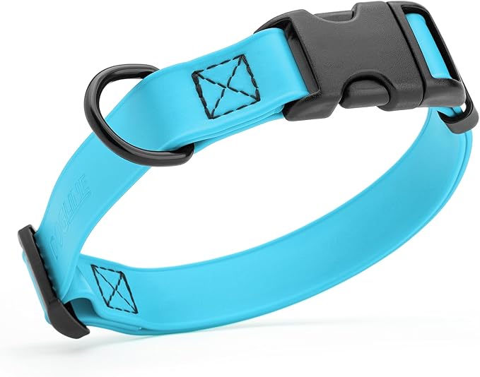 Dogline Biothane Waterproof Dog Collar with Quick Release Buckle Strong Coated Nylon Webbing with Odor- Proof for Easy Care Easy to Clean Fits Small Medium Large Dogs, Cyan Blue 5/8" W 9-14" L-PawvioPets