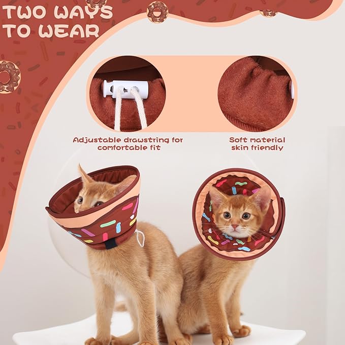 EXPAWLORER Cat Recovery Cone Collar- Soft Adjustable Pet Collar for After Surgery, Waterproof Elizabethan Protective Collar, Stop Licking Donut for Small Medium Kittens-PawvioPets