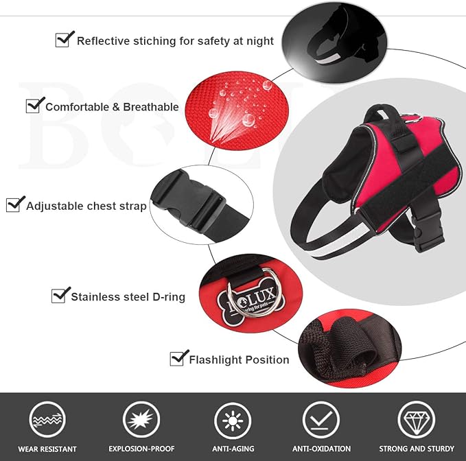 Bolux Dog Harness, No-Pull Reflective Dog Vest, Breathable Adjustable Pet Harness with Handle for Outdoor Walking - No More Pulling, Tugging or Choking (Red, XS)-PawvioPets