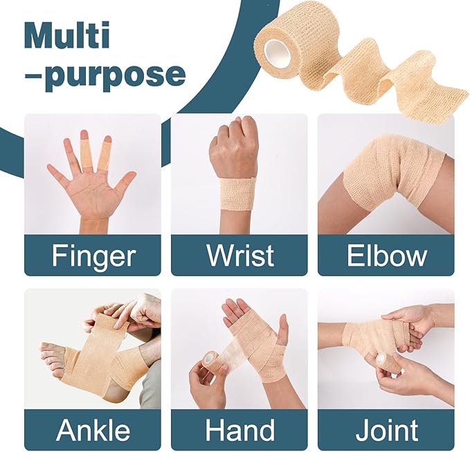 AZEN 8 Pack Self Adhesive Bandage Wrap, 2" X 5 Yards Elastic Cohesive Bandage Wrap, Skin Color Athletic Tape, Vet Wrap, Ankle Tape, Tattoo Grip Tape Wrap-PawvioPets