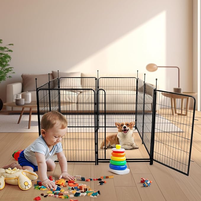 Garden Fencing 32 inch High, 12 Panels Total 26.6 Ft(L) Dog Fence Outdoor for Yard, Gate 21 Inches Wide with Low Sills. Fencing for Garden beds, Animal Barrier Fences, Rabbit Fence-PawvioPets