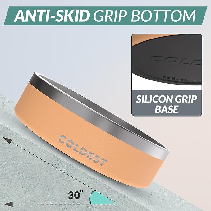 Coldest Dog Bowl - Anti Rust Metal, Non Slip, 3 Layers Insulated Stainless Steel Dog Bowls - Spill Proof & Heavy Duty - Water Bowl for Dogs, Cats & Pets, Dish Washer Safe (42 oz, Sahara Peach)-PawvioPets