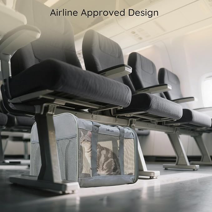 BELLA & PAL Cat Carrier Travel Bag, Airline Approved Lightweight Cat Carrier, Soft Sided Pet Carrier for Puppy Dogs Up to 18lbs, Collapsible Kitten Bag with Removable Waterproof Mat, Ventilated Mesh-PawvioPets