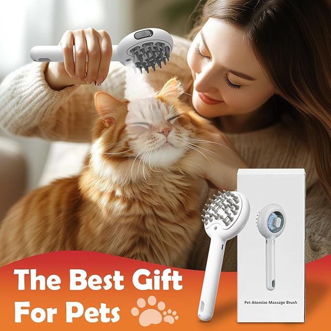 Cat Brushes for Indoor Cat, 6 in 1 Pet Steam Brush for Dog Cats Grooming Kit Supplies Hair Grooming for Long Short Hair Cats Dogs Massage & 2 Water Spray Modes Shedding Brush-PawvioPets