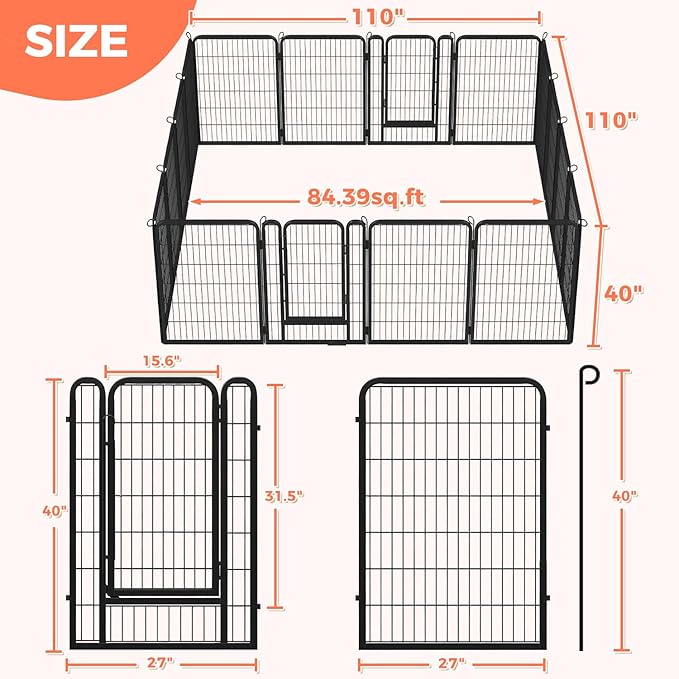 40 Inch Dog Playpen - 16 Panels Metal Pet Exercise Pen for Medium-Large Dogs, Indoor/Outdoor Dog Fence for Yard, Garden, Camping & RV Travel-PawvioPets