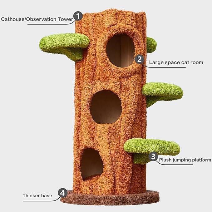 47.2'' Natural Wooden Cat Tree, Modern Cat Condo for Indoor Kitten, Multi-Level Cat Tower with Cat Perch and Scratching Pad for Multi-Cat Families-PawvioPets