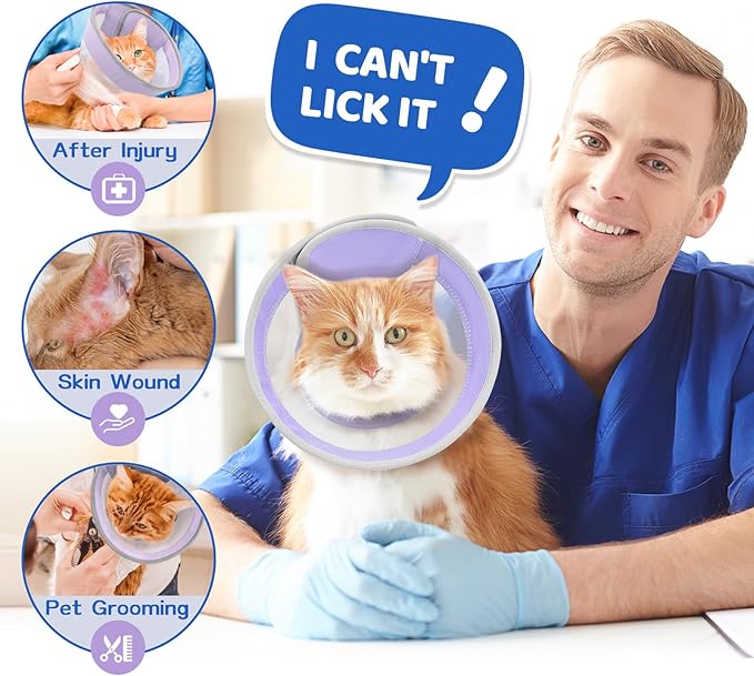 Breathable Air Mesh Cat Cone Collar Soft to Stop Licking, Adjustable, Foldable Lightweight Kitten Cones After Surgery Recovery for Cats & Kittens (Light Purple,M)-PawvioPets