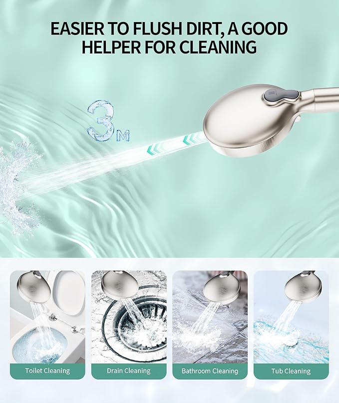 Filtered Shower Head with Handheld, High Pressure 9 Spray Mode Brushed Nickel Showerhead with Filters, detachable shower head,Water Softener Filters Beads for Hard Water - Remove Chlorine-PawvioPets