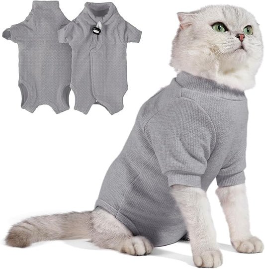 Breathable Cat Recovery Suit for Female/Male, Anti-Licking Kitten Onesie - Cat Surgery Pajamas with Sleeve After Spay, Prevent Shedding, Abdominal Wounds, Skin Diseases or E-Collar Alternative-PawvioPets