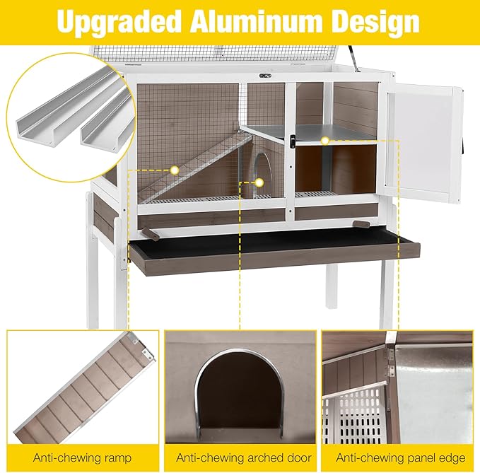 Aivituvin Wooden Guinea Pig Cages Indoor with Removable Stand, Anti Chewing Rabbit Hutch with Ramp and Wire Mesh, 2 Story Small Animals House Habitat with Pull Out Tray (Brown)-PawvioPets