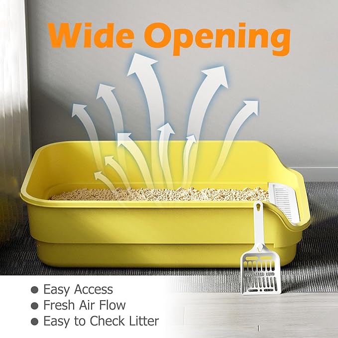 Extea Large Cat Litter Box with High Sides,Cat Boxes for Indoor Cats,Cat Litter Pan for Kitty,Litter Box with Low Entry,Easy to Clean,Anti-Splashing,23.6" x15.7" x6.2" (Grey)-PawvioPets