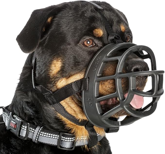 BASKERVILLE ULTRA MUZZLE - Patented Humane Design, Breathable, Dog can Pant and Drink, Adjustable, Padded, Dog Training Muzzle for Large Dogs, Prevents Biting, Wildlife Scavenging (Size 5, Black)-PawvioPets