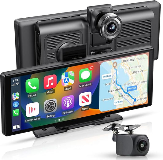 Apple carplay & Android Auto,Wireless Double din 10.26 inch Dash Cam with Front Camera and Backup Camera.GPS Navigation,Mirror Link/Voice Control/Bluetooth for Car RV Pickup Bus Trailer.etc-PawvioPets