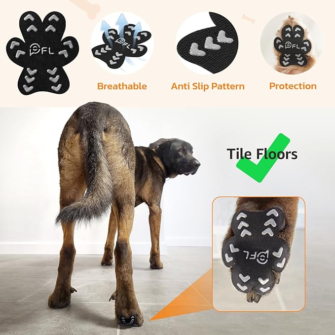 Anti Slip Dog Paw Protector Pads for Senior Dogs, Paw Pads for Dogs Traction, Disposable Self Adhesive Paw Grips for Old Dog on Slippery Hardwood Floor, Black 12 Sets (48pcs) S(4-10lbs)-PawvioPets