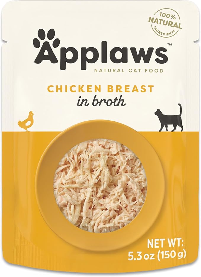 Applaws Natural Wet Cat Food in Broth, Limited Ingredient Wet Cat Food Pouches, No Additives, Made with Natural Ingredients, Chicken Breast in Broth (12 x 5.3oz Pouches)-PawvioPets