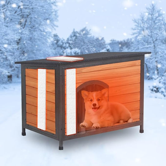 Dog House Outdoor Insulated 34.3" L Dog Kennel 6 Sides All-Round Foam Winter Weatherproof for Small Medium Dogs with Strong Metal Chew Proof Frame-PawvioPets