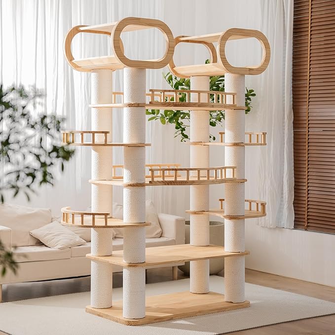77'' Large Modern cat Tree, Multi-Level Tall Solid Cat Tower, Cat Furniture for Indoor Cats, Huge Cat Condo for Multi-Cat Families-PawvioPets