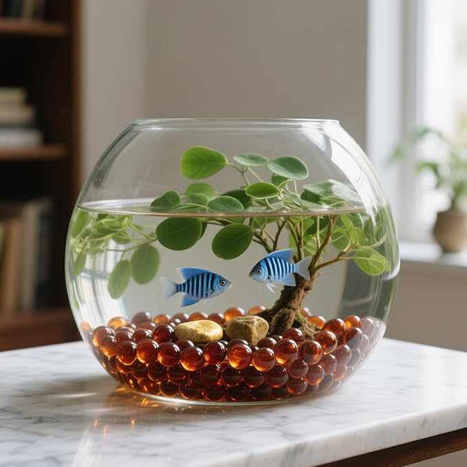 2.16LB Glass Beads Vase Filler Aquarium Gravel Decor Flat Glass Marbles Gems Pebbles Fish Tank Rocks Home Decorative Art Craft - Amber-PawvioPets