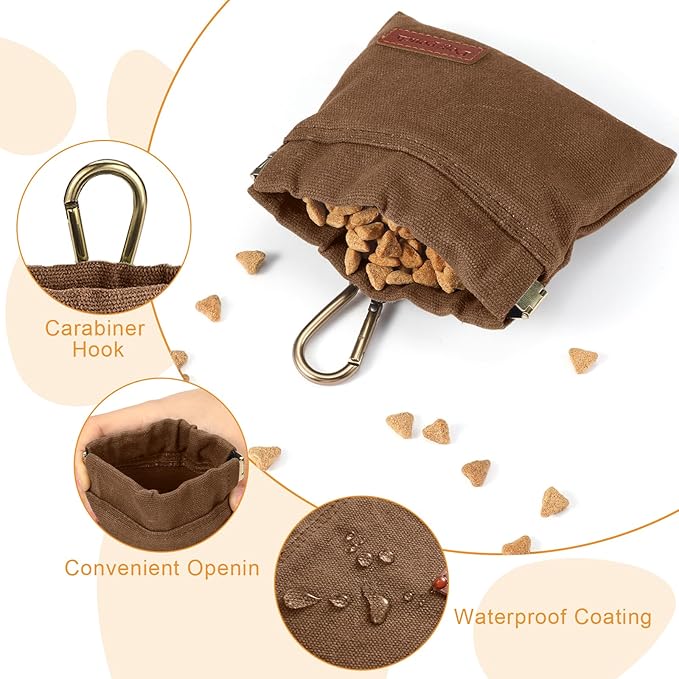 2PC Dog Treat Pouch,Dog Training Treat Reward Bag,Portable Puppy Hand Free Dog Walking Bag,Auto Closing Dog Food Dispenser,Behavior Aids for Puppy Travel or Outdoor(Green Khaki)-PawvioPets