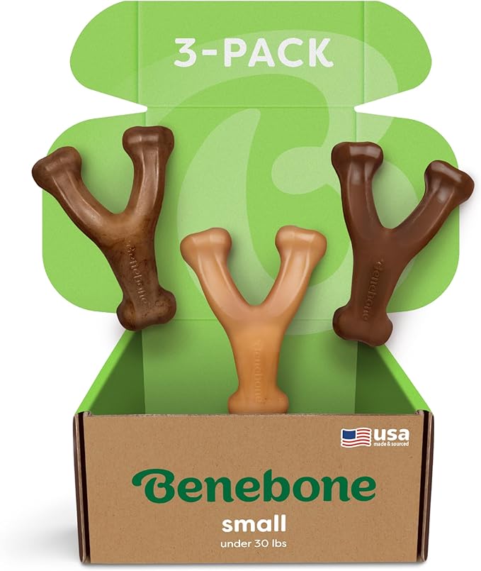 Benebone Small 3-Pack, Wishbone Durable Dog Chew Toy for Aggressive Chewers, Real Bacon, Chicken, Peanut Butter, Made in USA, Variety Pack-PawvioPets