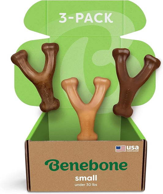 Benebone Small 3-Pack, Wishbone Durable Dog Chew Toy for Aggressive Chewers, Real Bacon, Chicken, Peanut Butter, Made in USA, Variety Pack-PawvioPets