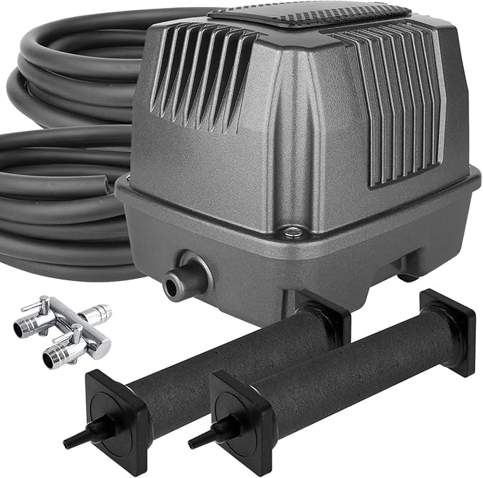AquaMiracle All-in-One Koi Pond Aerator for Outdoor Ponds, Pond Air Pump Pond Aeration System with Self-Sinking Airline Flow Control Rubber Air Diffuser-PawvioPets