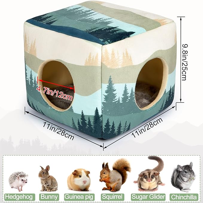 Bienbee Guinea Pig Hideout, Washable Guinea Pigs House Cozy Guinea Pigs Bed for Small Pet Bunny/Rabbit/Hamster/Chinchilla Guinea Pig Accessories Forest Landscape-PawvioPets