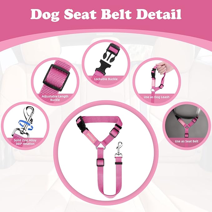 BWOGUE 2 Packs Dog Cat Safety Seat Belt Strap Car Headrest Restraint Adjustable Nylon Fabric Dog Restraints Vehicle Seatbelts Harness-PawvioPets