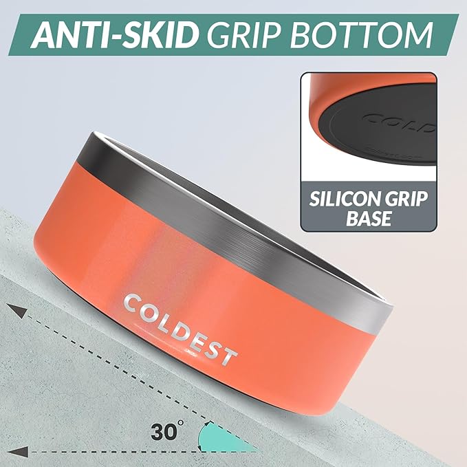 Coldest Dog Bowl - Anti Rust Metal, Non Slip, 3 Layers Insulated Stainless Steel Dog Bowls - Spill Proof & Heavy Duty - Water Bowl for Dogs, Cats & Pets, Dish Washer Safe (64 oz,Candy Red Glitter)-PawvioPets