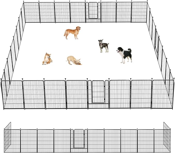 Dog Playpen 40 inch 32 Panels Indoor Outdoor Dog Pen for Large/Medium/Small Dogs Heavy Duty Metal Dog Fence Outdoor for Yard, Puppy Playpen with Door Portable Pet Fence for RV Camping Yard-PawvioPets