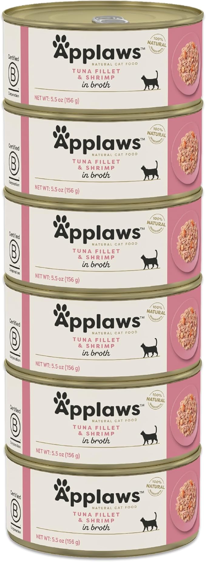 Applaws Natural Wet Cat Food in Broth, Limited Ingredient Canned Wet Cat Food, No Additives, Made with Natural Ingredients, Tuna Fillet & Shrimp in Broth (6 x 5.5oz Cans)-PawvioPets