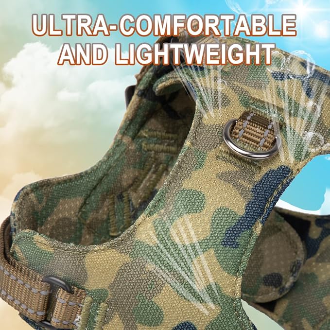 Dog Harness Step in Dog Vest Harness, Reflective Adjustable Puppy No Pull Harness Breathable Soft for Small and Medium Dogs Cats, Camo, XS-PawvioPets