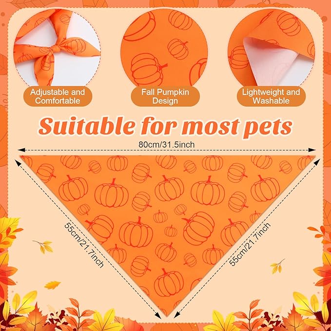 Abbylike 50 Pcs Fall Dog Bandanas Bulk Pumpkin Bandanas for Dogs Triangle Kerchief Bibs Scarf for Small Medium Large Pets Autumn Thanksgiving Costume Accessories, 25 Styles (31.5 x 21.7 x 21.7 Inch)-PawvioPets