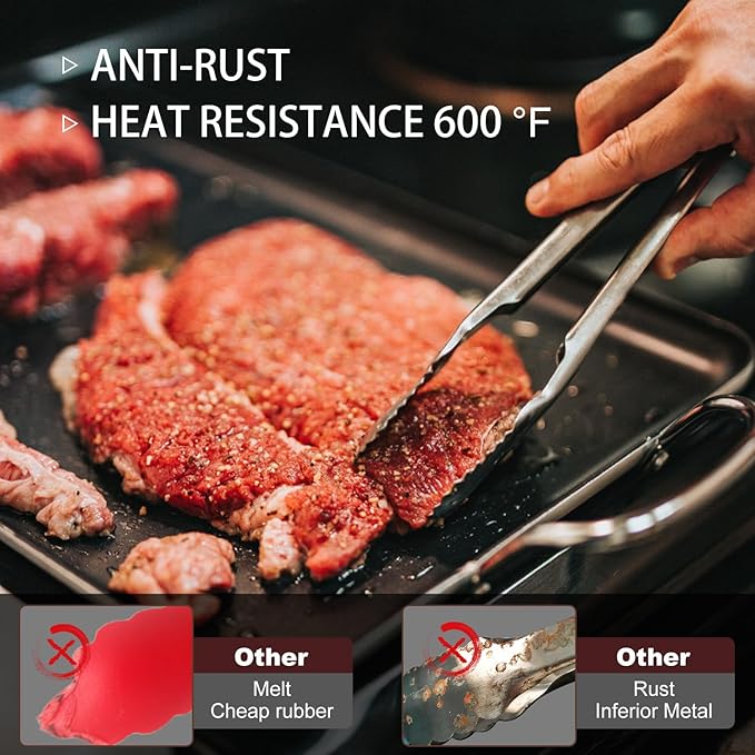 2PCS 9inch Tongs for Cooking - Heat Resistant 600 Degree Kitchen Tongs, Heavy Duty All Metal Food Tongs, Stainless Steel and Non-Slip handle, Salad, Grilling, Barbecue, Dishwasher safe-PawvioPets