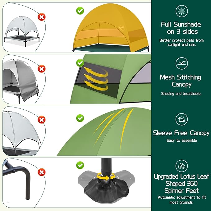 Elevated Outdoor Dog Bed with Canopy & Adjustable Feet - Larger Shade for Camping, Backyard & Patio-PawvioPets
