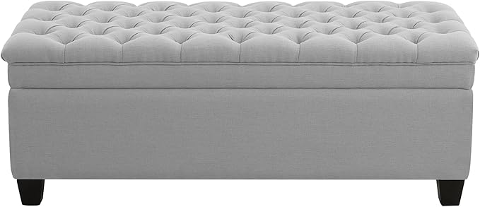 51" Fabric Storage Ottoman Bench, Upholstered Rectangle End of Bed Storage Ottoman Tufted Living Room Bedroom Bench with Safety Hinge, Solid Wood Legs, Loads 500 lb(Light Grey)-PawvioPets