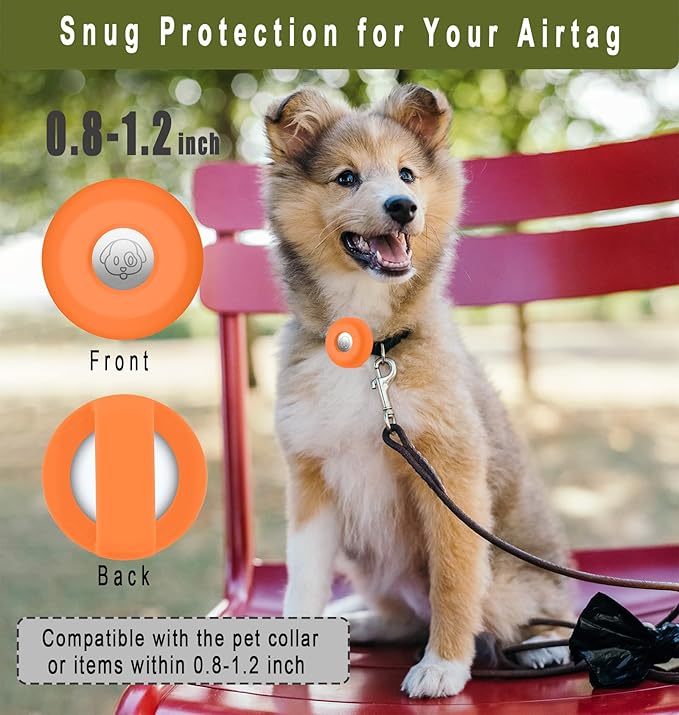 Airtag Holder for Dog Collar, Cibaabo Silicone Air Tag Case Cover Compatible with Apple Airtags for 0.8-1.2inch Cat Pet Collar Harness Loop-PawvioPets