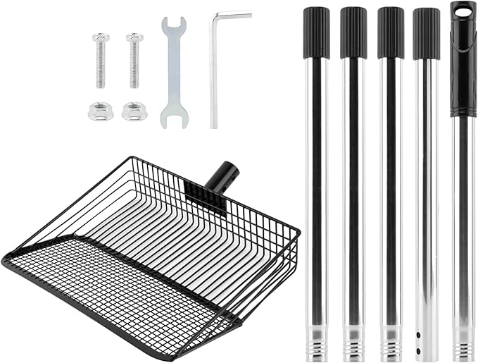 10inch Chicken Poop Scooper, Chicken Coop Scoop for Poop, 4 Sections Extended with 22 to 77inch Stainless Steel Adjustable Handle, Litter Scooper Sifting Shovel-PawvioPets