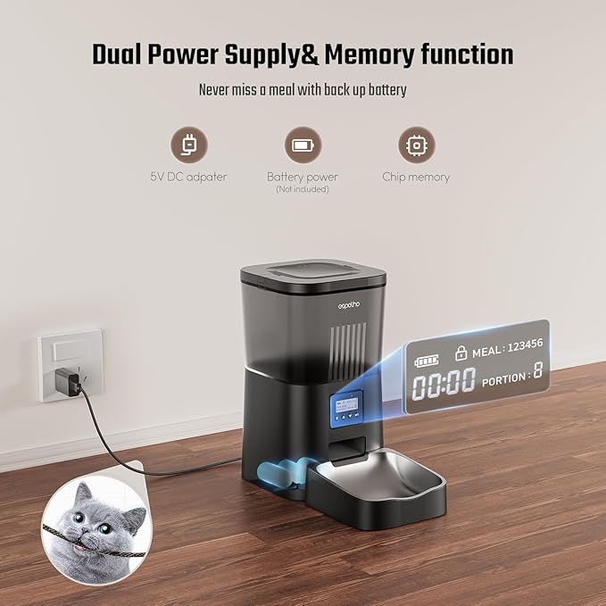 Espelho Automatic Cat Feeder- 4L Timed Cat Food Dispenser 1-6 Meals Control for Cat and Small Dog- Auto Pet Feeder with Desiccant Bag Keep Fresh for Reliable Easy Set Up and Clean- Voice Recorder-PawvioPets